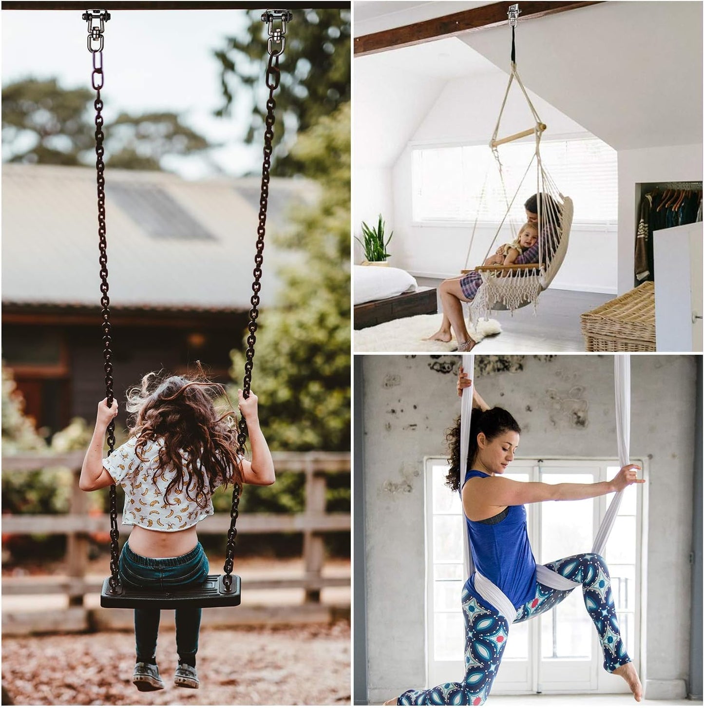 Q1 Beads 304 Stainless Steel Swivel Swing Hook Hanger 500 Kgs Load Capacity Heavy Duty Ceiling Hook Rotating Kada for Hanging Swing, Hammock,Playing Jhula,Playground, Porch, Yoga Seat (Chrome,1 Pc.)