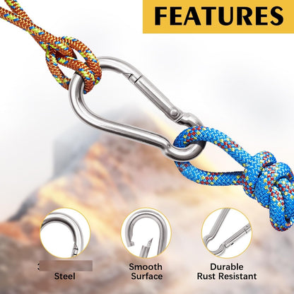 Q1 Beads 3 Pcs. Steel (8 mm x 80 mm) Carabiner Snap Hook 3 inches Heavy Duty Clips for Camping ＆ Travelling (Chrome)