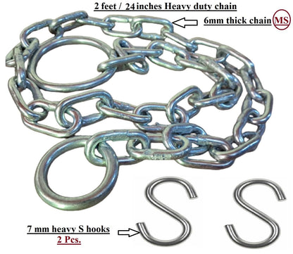 Q1 Beads 2 Feet Metal Lock Chain Strong & Heavy Duty with 2 Pcs. S Hook Made in 8 mm Rod 200 KGS Capacity for Travel & Safety,Garden Swing/Playing Jhula,Punching Bag,for Boxing,MMA,Martial Arts