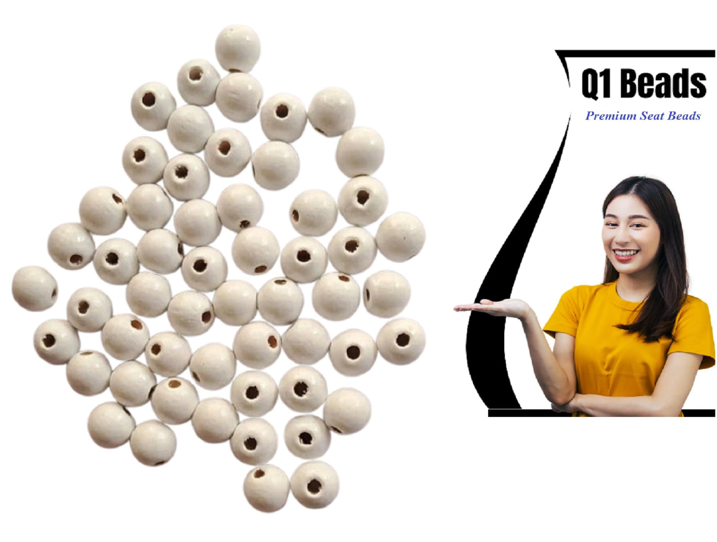 Q1 Beads 18 mm Round, 50 Pieces Natural Wooden Bead Wood Beads for Craft Making, Home Décor, DIY Jwellery Macrame Making (White)