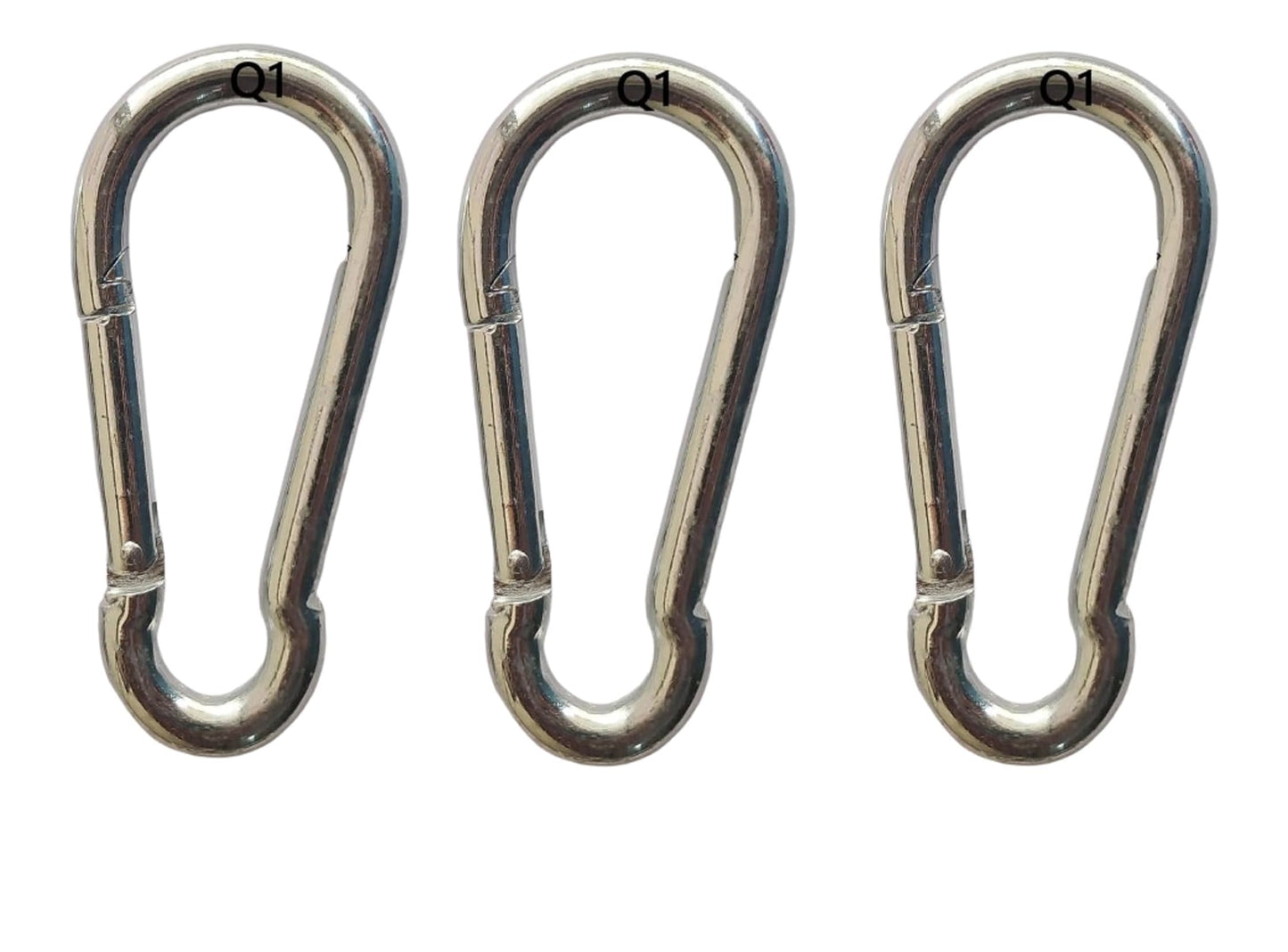 Q1 Beads 3 Pcs. Steel (8 mm x 80 mm) Carabiner Snap Hook 3 inches Heavy Duty Clips for Camping ＆ Travelling (Chrome)