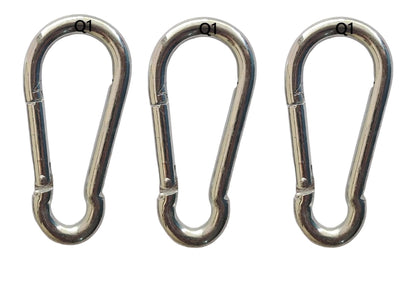 Q1 Beads 3 Pcs. Steel (8 mm x 80 mm) Carabiner Snap Hook 3 inches Heavy Duty Clips for Camping ＆ Travelling (Chrome)