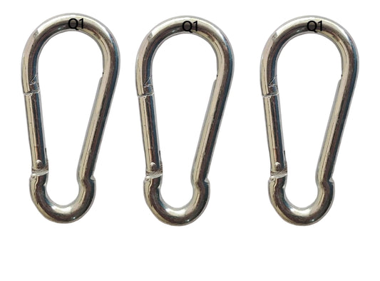 Q1 Beads 3 Pcs. Steel (8 mm x 80 mm) Carabiner Snap Hook 3 inches Heavy Duty Clips for Camping ＆ Travelling (Chrome)