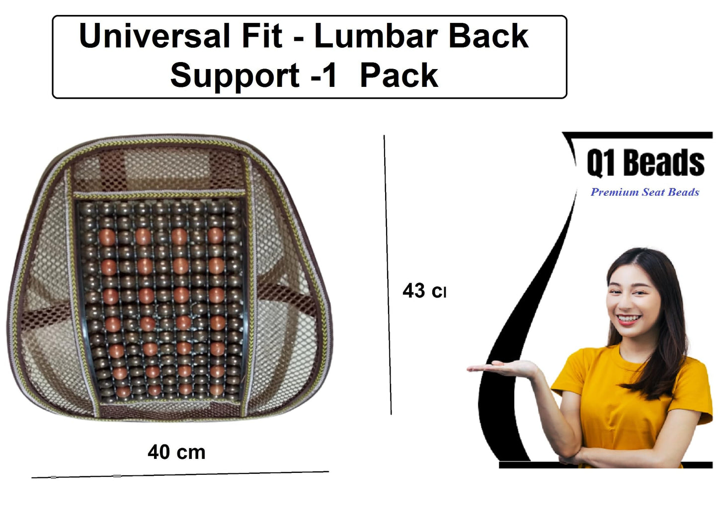 Q1 Beads Wooden Beads Strong & Heavy Duty Lumbar Back Support Back Cushion for Chair & Car Seat with Adjustable Elastic & Belt (1 Pack)