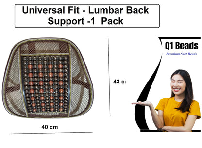 Q1 Beads Wooden Beads Strong & Heavy Duty Lumbar Back Support Back Cushion for Chair & Car Seat with Adjustable Elastic & Belt (1 Pack)
