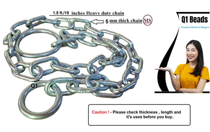 Q1 Beads 1.5 Feet/18 inches Metal Lock Chain (5 mm) Strong & Heavy Duty 100 KGS Capacity for Travel & Safety,Garden Swing/Playing Jhula,Punching Bag,for Boxing,MMA,Martial Arts