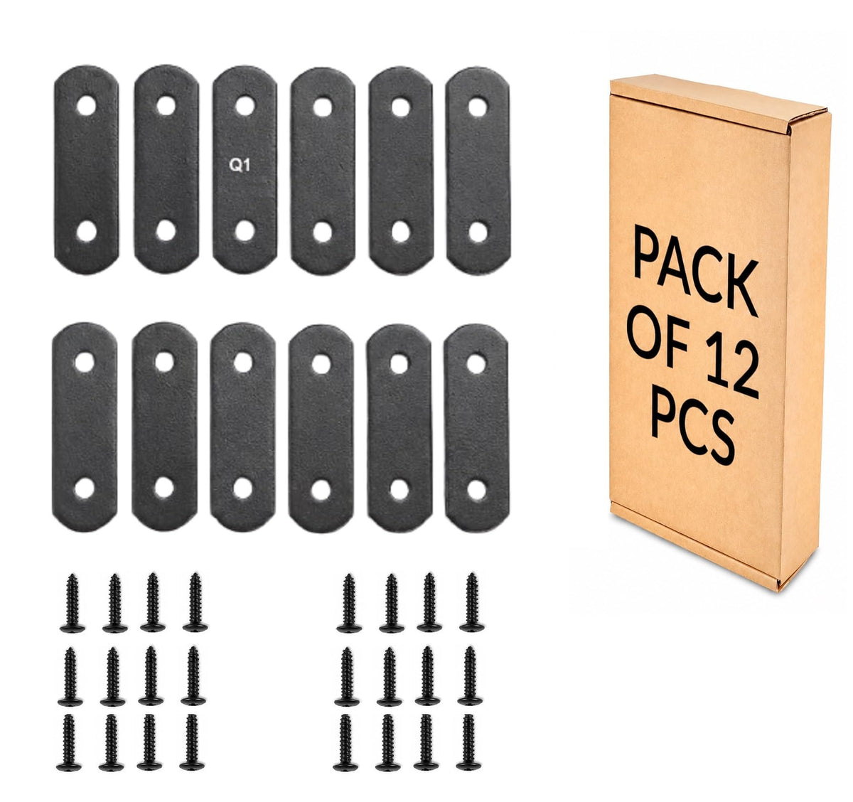 Q1 Beads Metal Heavy Duty (3 mm) L Angle Bracket Clamp - Right Angle Brace for Wood Furniture & Metal, Includes Screws (Black Powder Coated)