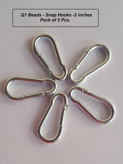 Q1 Beads 5 Pcs. Steel (5 mm x 50 mm) Carabiner Snap Hook 2 inches Heavy Duty Clips for Camping ＆ Travelling (Chrome)