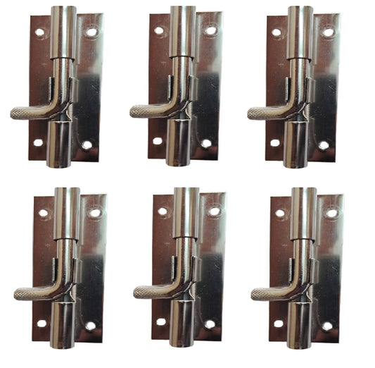 Q1 Beads 6 Pcs. 4 inch Steel Chitkini/Tower Bolt for Home,Offices Doors and Windows,Main Door Latch/Kundi/Door Latch for Windows (Chrome, Pack of 6)