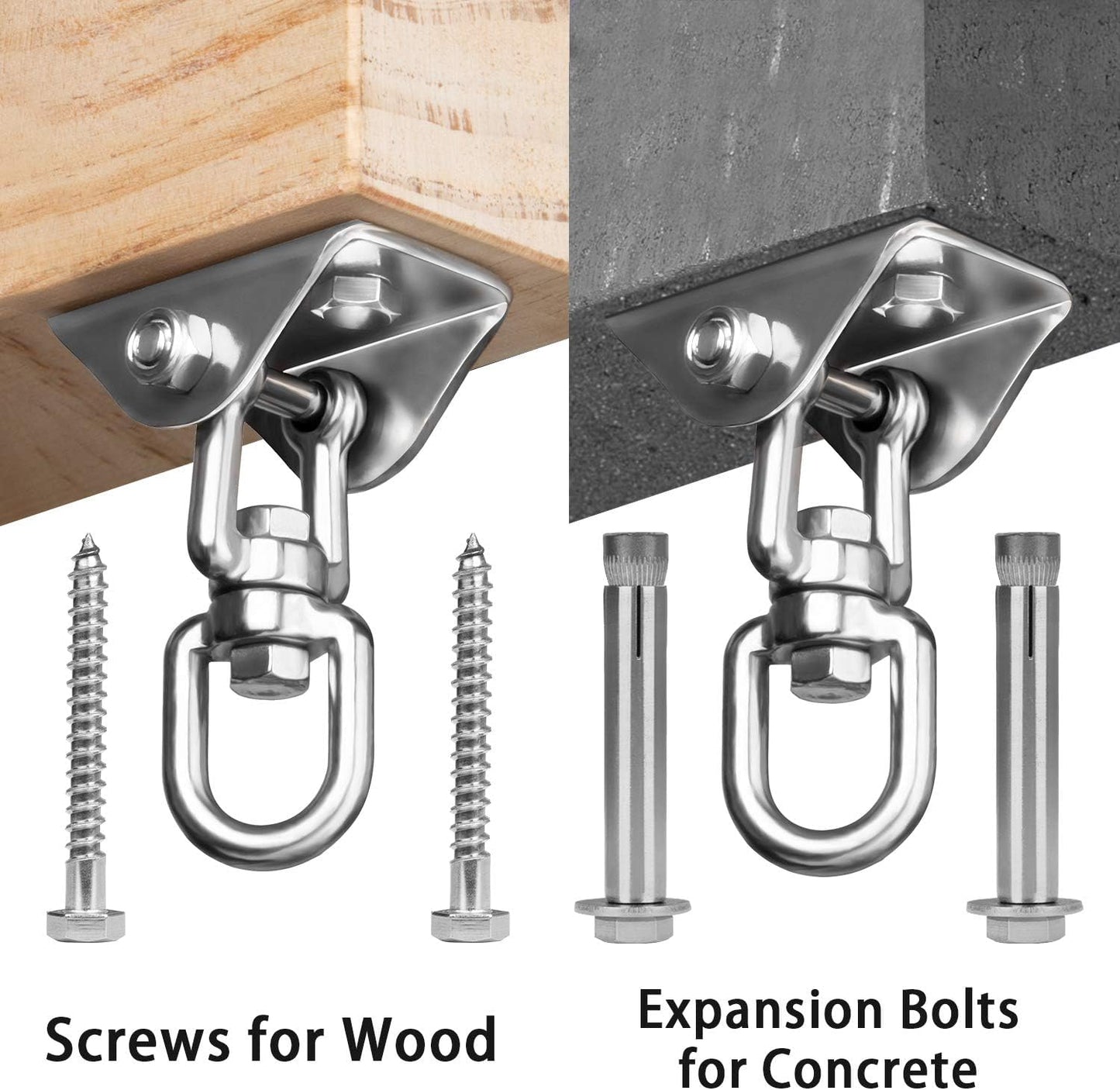 Q1 Beads 304 Stainless Steel 500 Kgs Load Capacity Swivel Swing Hook Hanger Heavy Duty Ceiling Hook Rotating Kada for Hanging Swing, Hammock,Playing Jhula,Playground, Porch, Yoga (Chrome,1 Pc.)