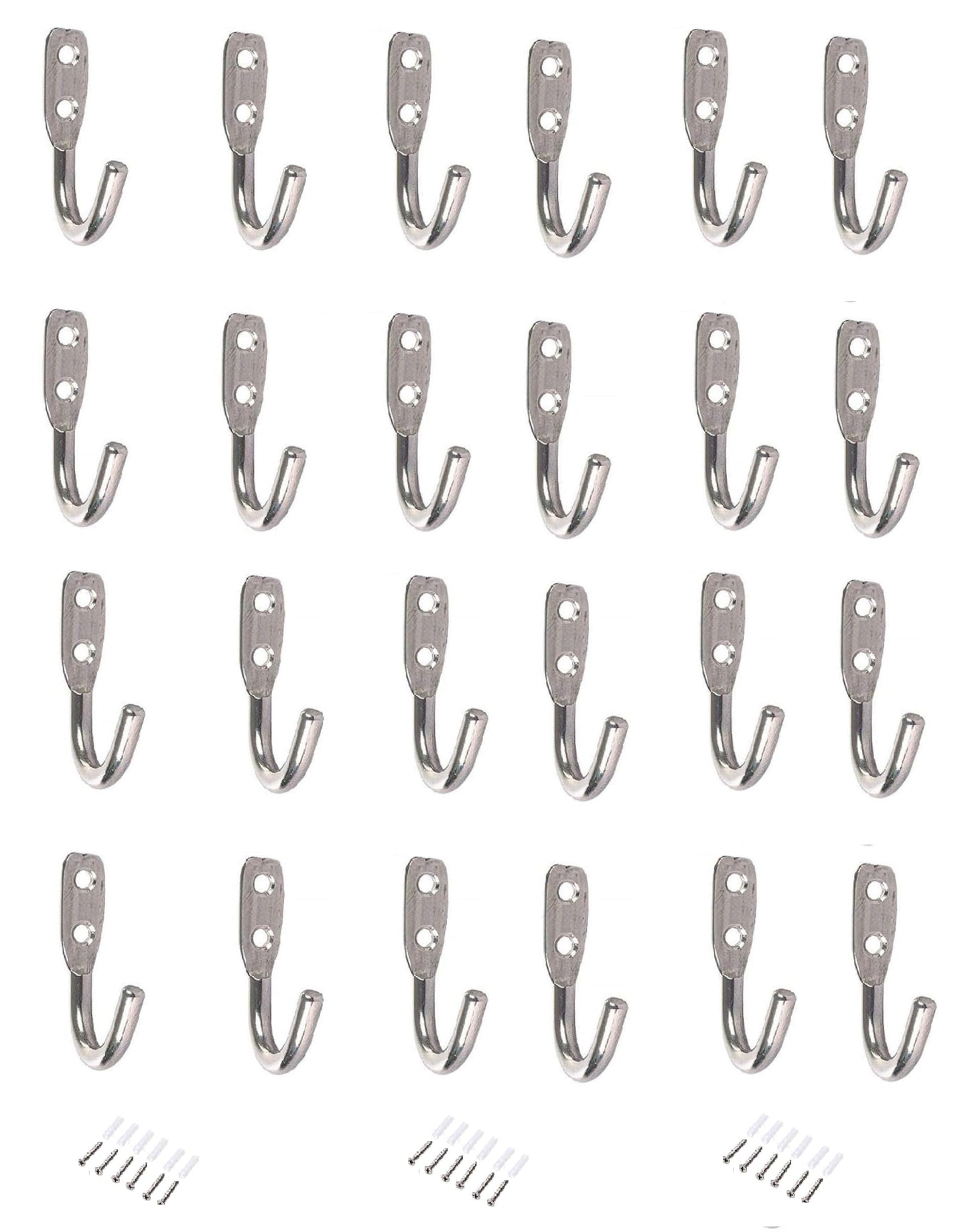 Q1 Beads 24 Pcs. Stainless Steel 30 Kgs Load Capacity Heavy Duty(6mm) J Hook Wall Hook Hanger for Hanging on Bathroom Door,Clothes, Robe, Keys (Chrome)