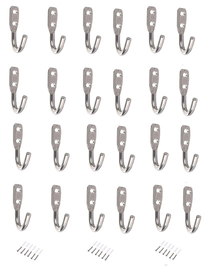 Q1 Beads 24 Pcs. Stainless Steel 30 Kgs Load Capacity Heavy Duty(6mm) J Hook Wall Hook Hanger for Hanging on Bathroom Door,Clothes, Robe, Keys (Chrome)