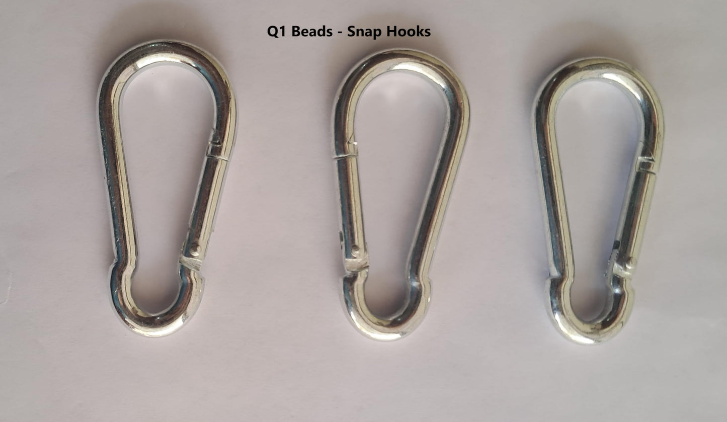 Q1 Beads 3 Pcs. Steel (8 mm x 80 mm) Carabiner Snap Hook 3 inches Heavy Duty Clips for Camping ＆ Travelling (Chrome)