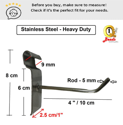 Q1 Beads 20 Pcs. 4 inch Stainless Steel Mesh Grid Hooks for Display & Hanging-Heavy-Duty Metal Hooks for Retail, Office Use, Garment Store, Mobile (Chrome)