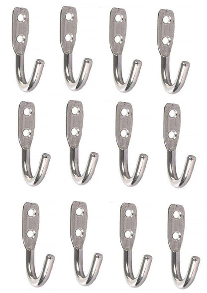 Q1 Beads 12 Pcs. Stainless Steel Heavy Duty(6mm) Wall J Hook 20 Kgs Load Capacity Wall Hooks for Hanging on Bathroom Door,Clothes, Robe, Keys (Chrome)