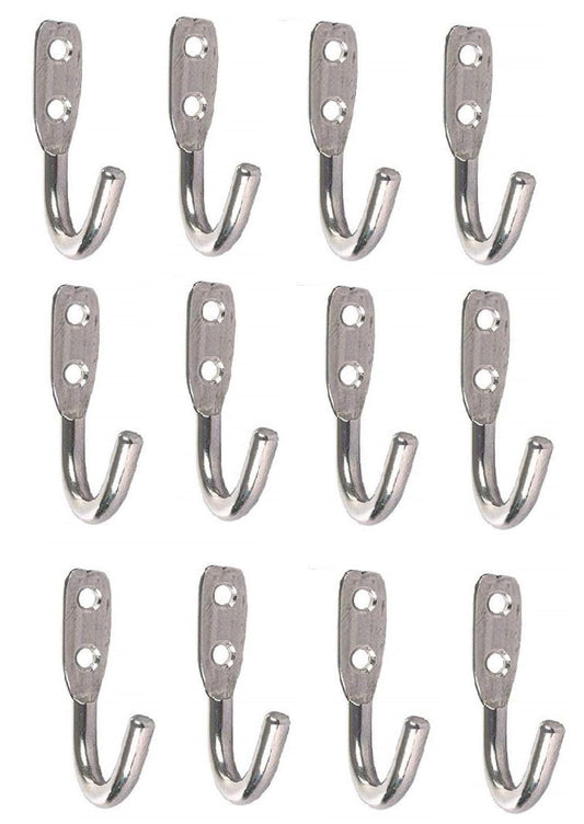 Q1 Beads 12 Pcs. Stainless Steel Heavy Duty(6mm) Wall J Hook 20 Kgs Load Capacity Wall Hooks for Hanging on Bathroom Door,Clothes, Robe, Keys (Chrome)