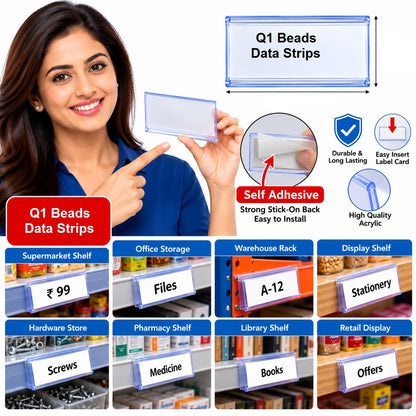Q1 Beads Self Adhesive Acrylic Label Holder 50x40 mm, 12 Pcs