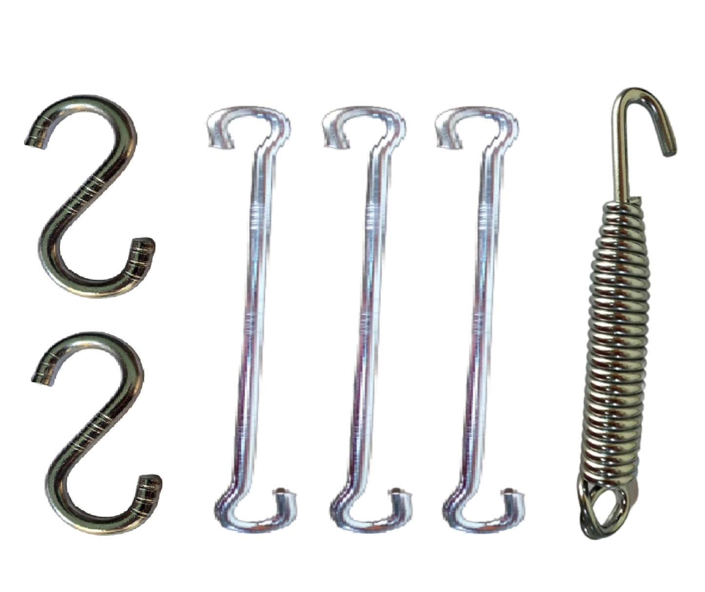 Q1 Beads Metal Swing Jhula Hammock Chain Link Kit - Swing Hammock Spring Hook Set, 150 Kg Capacity Hanging Accessories Combo Pack (2 S Hooks, 3 Link Rod Saliya, 1 Spring, Chrome)
