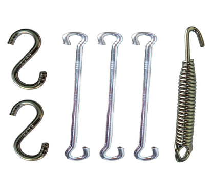 Q1 Beads Metal Swing Jhula Hammock Chain Link Kit - Swing Hammock Spring Hook Set, 150 Kg Capacity Hanging Accessories Combo Pack (2 S Hooks, 3 Link Rod Saliya, 1 Spring, Chrome)