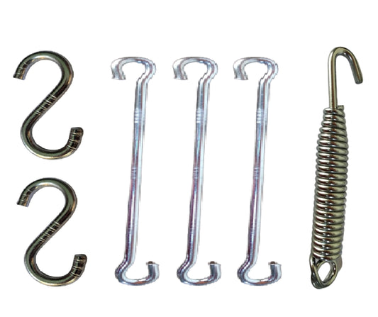 Q1 Beads Metal Swing Jhula Hammock Chain Link Kit - Swing Hammock Spring Hook Set, 150 Kg Capacity Hanging Accessories Combo Pack (2 S Hooks, 3 Link Rod Saliya, 1 Spring, Chrome)