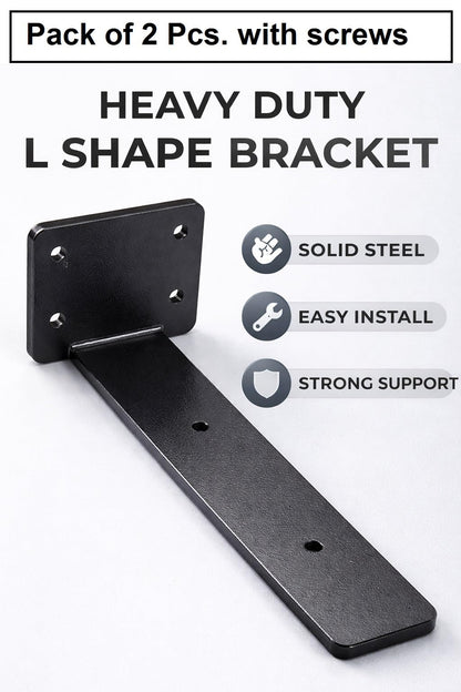 Q1 Beads 2 Pack Metal Heavy Duty(4mm) Thick 40 Kgs. Load Capacity Shelf Bracket, Heavy Duty Floating Bracket for Shelves,Black Powder Coated Wall Shelf Support Brackets