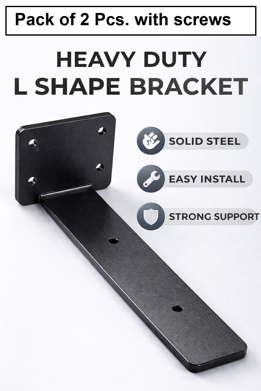 Q1 Beads 2 Pack Metal Heavy Duty(4mm) Thick 40 Kgs. Load Capacity Shelf Bracket, Heavy Duty Floating Bracket for Shelves,Black Powder Coated Wall Shelf Support Brackets