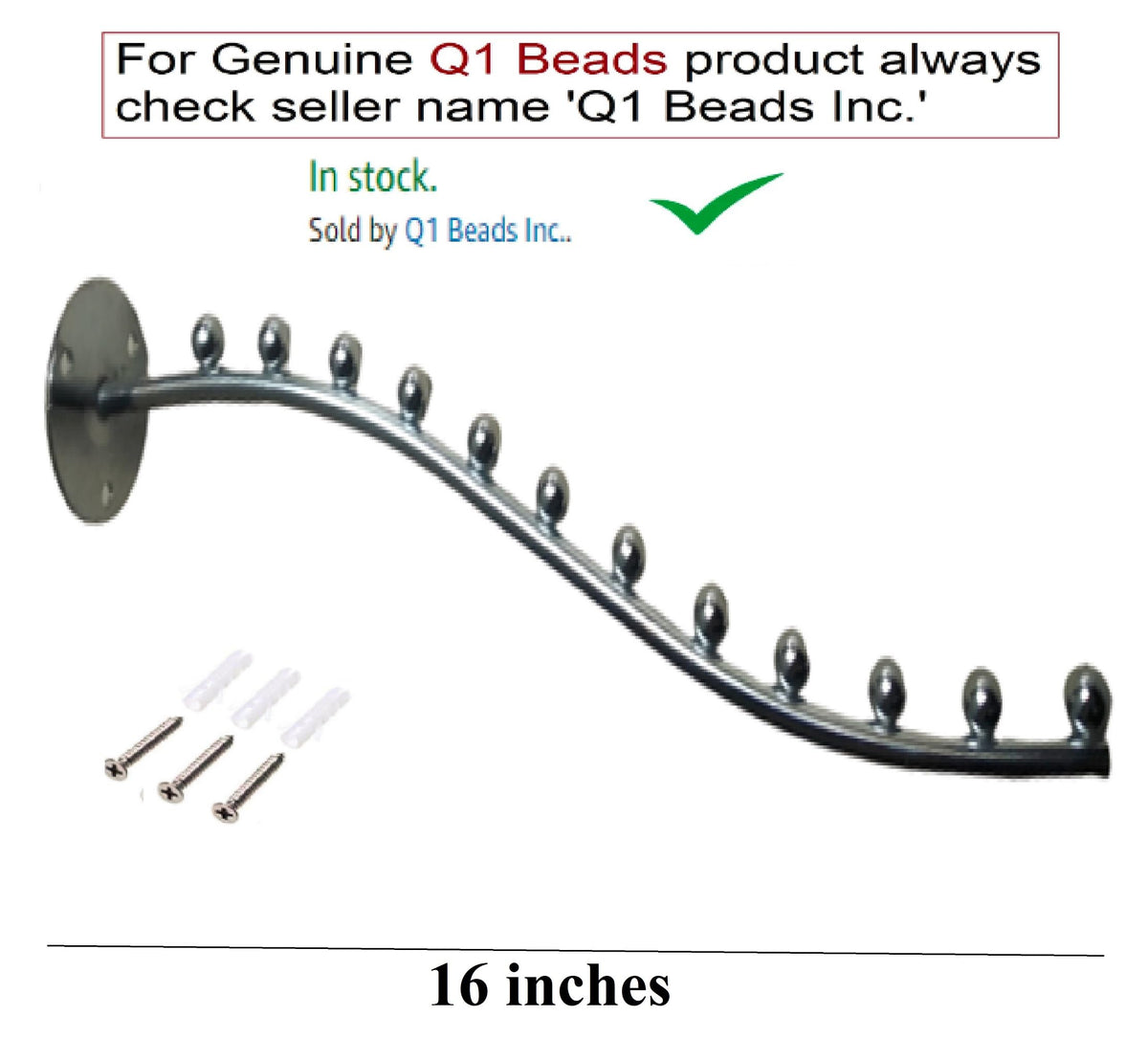 Q1 Beads Steel 12 Balls Pin Wall Mount Wall Hanger for Clothes Heavy Duty 20 Kgs Load Capacity,Spin Dried Dress, Shop and Showroom Display (Chrome)-2 Pack
