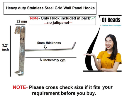 Q1 Beads 25 Pcs 6" Stainless Steel Gridwall Panel/Mesh/Jali/Grid Display Hook Hanger for Showroom, Mobile Shops,Supermarket Hanging in Garment & Grocery Shops etc.(Chrome)
