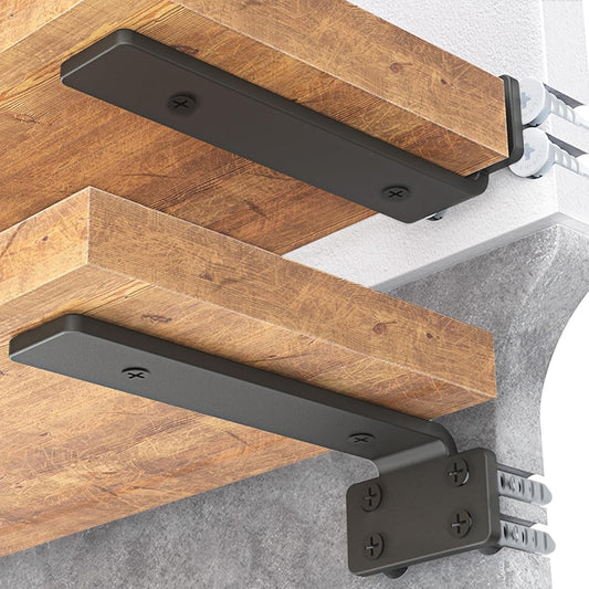 Q1 Beads 2 Pack Metal Heavy Duty(4mm) Thick 40 Kgs. Load Capacity Shelf Bracket, Heavy Duty Floating Bracket for Shelves,Black Powder Coated Wall Shelf Support Brackets