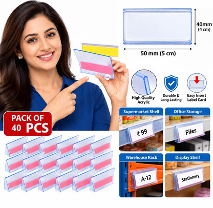 Q1 Beads Self Adhesive Acrylic Label Holder 50x40 mm, 12 Pcs