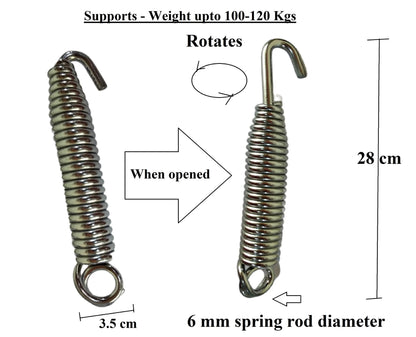 Q1 Beads Metal Swing Jhula Hammock Chain Link Kit - Swing Hammock Spring Hook Set, 150 Kg Capacity Hanging Accessories Combo Pack (2 S Hooks, 3 Link Rod Saliya, 1 Spring, Chrome)
