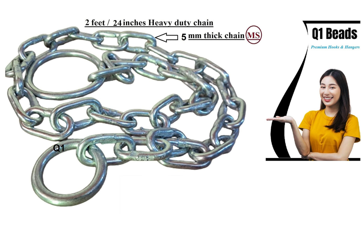 Q1 Beads 2 Feet (5mm) Metal Lock Chain 100 KGS Capacity for Travel & Safety,Garden Kids Swing/Playing Jhula,Punching Bag,for Boxing,MMA,Martial Arts
