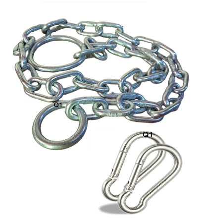 Q1 Beads 3 Feet Metal Lock Chain with 2 Pcs. Snap Hooks Strong & Heavy Duty Made in 8 mm Rod 200 KGS Capacity for Travel & Safety, Garden Swing/Playing Jhula Chain with 2 Pcs. Carabiner (Silver)
