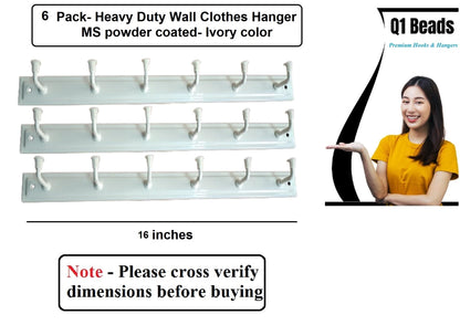 Q1 Beads 6 Pack Metal Wall Mount Clothes Hanger 6 Pins Wall Hook Hanger for Hanging,Towel Hook Hanger for Bathrooms with Hardware Fittings (Ivory)
