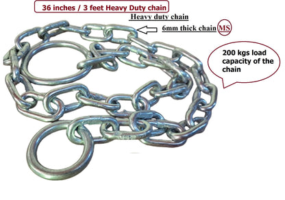 Q1 Beads 3 Feet Metal Lock Chain with 2 Pcs. Snap Hooks Strong & Heavy Duty Made in 8 mm Rod 200 KGS Capacity for Travel & Safety, Garden Swing/Playing Jhula Chain with 2 Pcs. Carabiner (Silver)