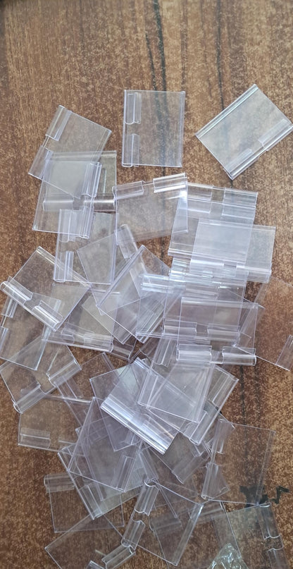 Q1 Beads 50 Pcs. Plastic (50 mm x 42 mm) Display Label Holder for Shelves, for Pantry Retail Merchandise Shopping Mall Store Shop Supermarket UPC Price Card Sign and Ticket Display Holder, Clip