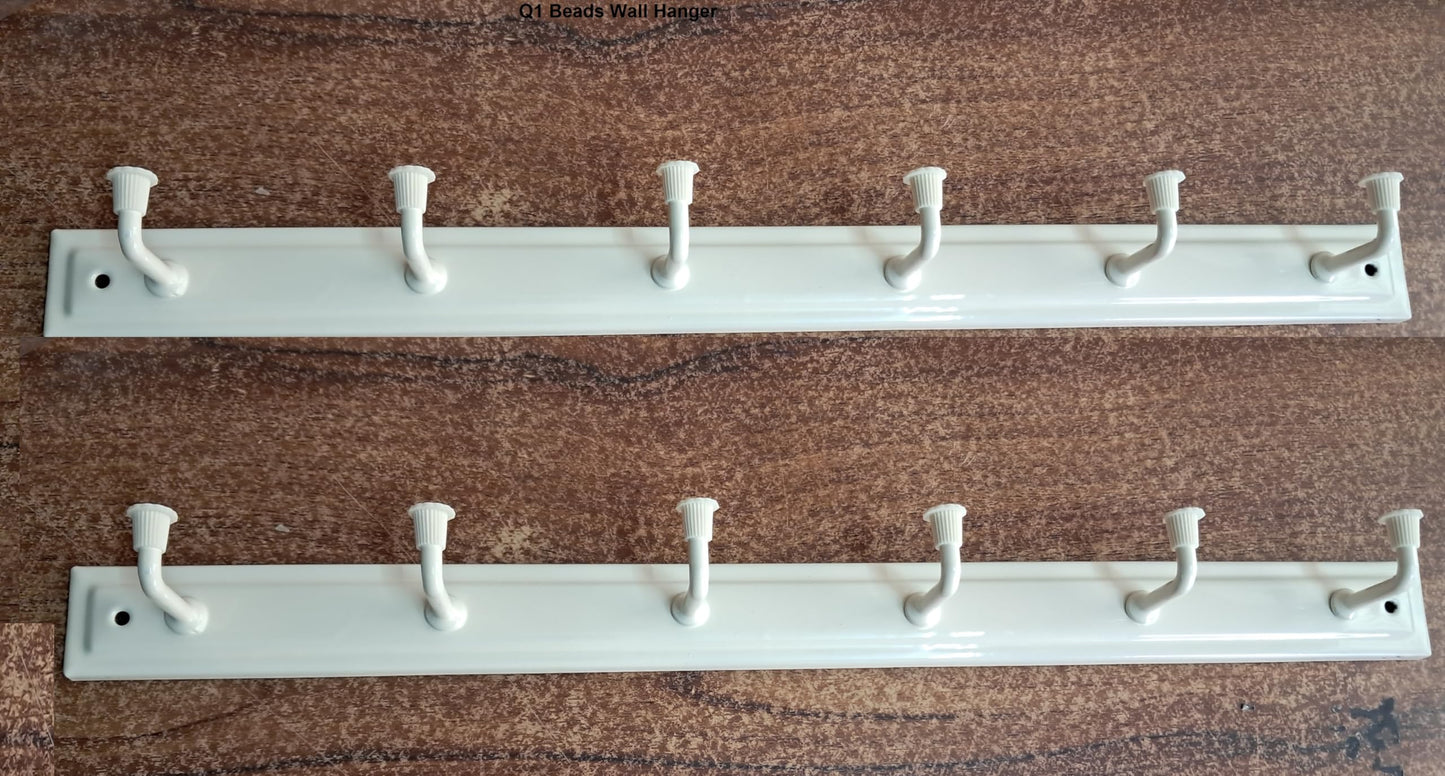 Q1 Beads 2 Pack Metal Wall Mount Clothes Hanger 6 Pins Wall Hooks for Hanging,Towel Hook Hanger for Bathrooms with Hardware Fittings (Ivory)