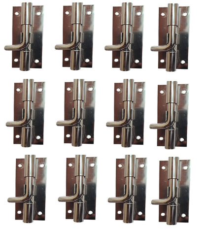 Q1 Beads 12 Pcs. 4 inch Steel Chitkini/Tower Bolt with Screws for Home,Offices Doors and Windows,Main Door Latch/Kundi/Door Latch for Windows (Chrome, Pack of 12)
