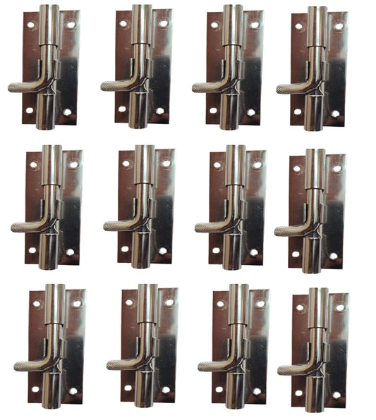Q1 Beads 12 Pcs. 4 inch Steel Chitkini/Tower Bolt with Screws for Home,Offices Doors and Windows,Main Door Latch/Kundi/Door Latch for Windows (Chrome, Pack of 12)