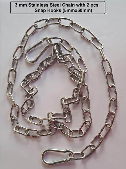 Q1 Beads 3 mm Stainless Steel Chain 4 Feet Long with 2 Pcs. Snap Hook (5 mm x 50 mm) Lightweight, Utility, Garden Hanging Plants/pots – Balcony or Indoor décor (Chrome)-Pack of 1