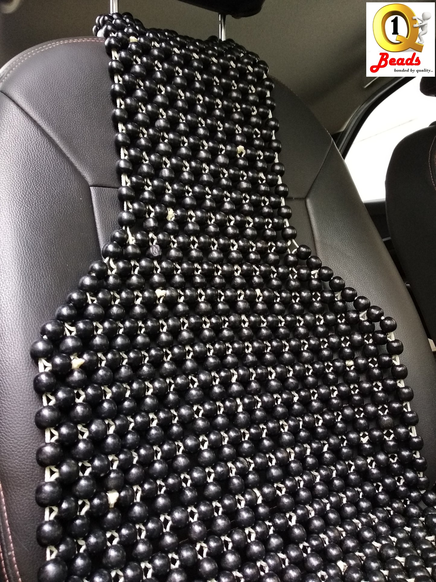 Q1 Beads LBlack Wooden Beads Acupressure Mat Seat Beads Cover Cushion for All the Cars/SUVs/Office Chair/Home Chair (Universal Fit, 1 Pc)