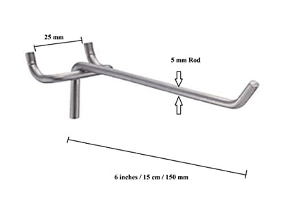 Q1 बीड्स 12 पैक 6" हेवी ड्यूटी पेगबोर्ड हुक किट पेग हुक 1" स्पेस वाले पेगबोर्ड के लिए, घर या गैरेज में दीवार के आयोजन के लिए उपयोगिता हुक (क्रोम, 6 इंच, 12 पीसी)