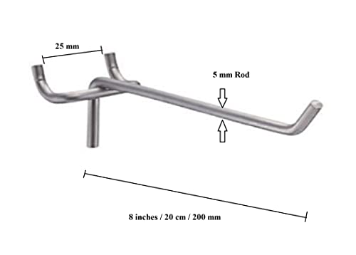 Q1 बीड्स 12 पैक 8" हेवी ड्यूटी पेगबोर्ड हुक किट पेग हुक 1" स्पेस पेगबोर्ड के लिए, घर या गैरेज में दीवार के आयोजन के लिए उपयोगिता हुक (क्रोम, 8 इंच, 12 पीसी)