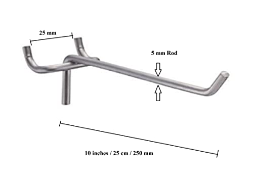 Q1 बीड्स 12 पैक 10" हेवी ड्यूटी पेगबोर्ड हुक किट पेग हुक 1" स्पेस पेगबोर्ड के लिए, घर या गैरेज में दीवार के आयोजन के लिए उपयोगिता हुक (क्रोम, 10 इंच, 12 पीसी)