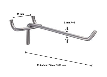 Q1 बीड्स 12 पैक 12" हैवी ड्यूटी पेगबोर्ड हुक किट पेग हुक 1" स्पेस वाले पेगबोर्ड के लिए, घर या गैरेज में दीवार के आयोजन के लिए उपयोगिता हुक (क्रोम, 12 इंच, 12 पीसी)