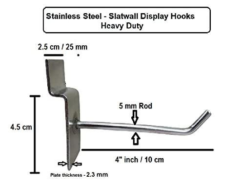 Q1 Beads 12 Pcs 4" Stainless Steel Slatwall Panel Display Hook Hanger for Showroom/Mobile Shop/Wall Mount/Clothes (4 Inch) Pack of 12 Pcs.