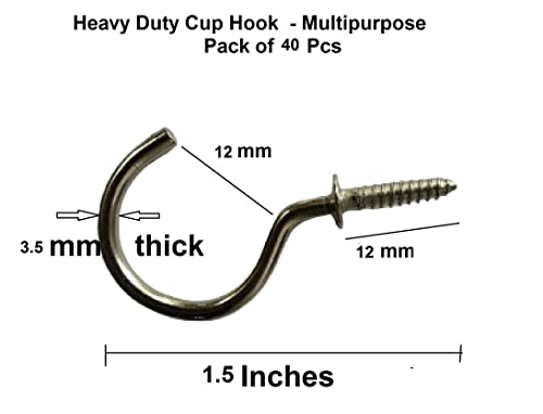 Q1 மணிகள் 40 பிசிக்கள் 1.5" ஸ்டீல் கப் ஹூக் சீலிங் ஹூக்ஸ் ஜே ஹூக் ஹெவி டியூட்டி ஹாங்கிங் இன்டோர் &amp; அவுட்டோர் (குரோம், 1.5 இன்ச், 40 பிசிக்கள்)