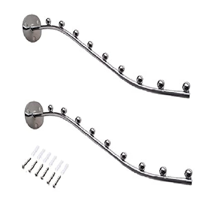 Q1 Beads Stainless Steel Heavy Duty Wall Mount with Hardware Fittings 9 Ball pin Hooks Wall Hanger for Clothes/Kitchen/Mobile (Silver)- Pack of 2