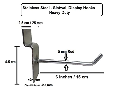 Q1 Beads 12 Pcs 6" Stainless Steel Slatwall Panel Display Hook Hanger for Showroom/Mobile Shop/Wall Mount/Clothes (6 Inch) Pack of 12 Pcs.