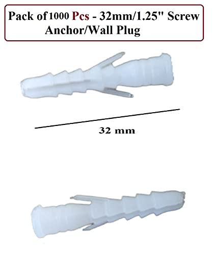 Q1 Beads 1000 Pcs / 32 mm Plastic Wall Plugs/Nylon Sleeves/Rawl Plug/Nylon Plugs/Nylon Wall Plugs/Screw Sleeve/Gitti/Screw Anchor